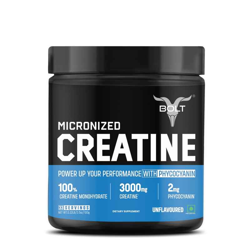 Bolt Micronised Creatine Monohydrate 3000 Powder|With Phycocyanine|Unflavored Bolt Micronised Creatine Monohydrate 3000 Powder|With Phycocyanine|Unflavored