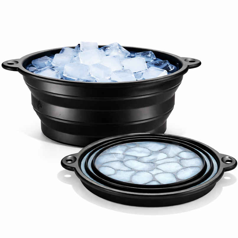 Gleva Foldable Silicone Ice Facial Bowl | Built in Ice Tray | Portable | Dishwasher Safe | Black