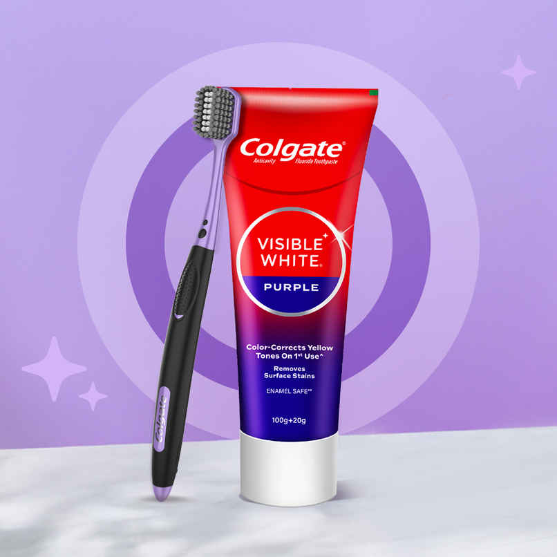 Colgate Visible White Purple Toothpaste and Toothbrush | Removes Surface Stains | Enamel Safe