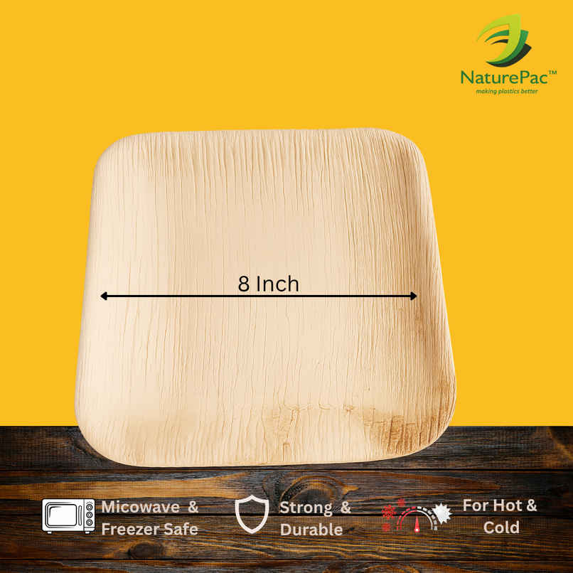 Square Areca Plate | 8 inch | Disposable and Handy | Naturepac Square Areca Plate | 8 inch | Disposable and Handy | Naturepac