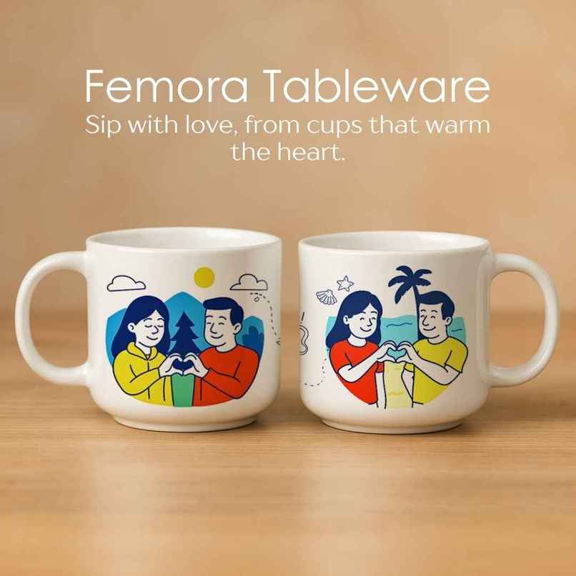 Femora Travel Nights Ceramic Couple Mug Perfect for Gifting - 350 ml Femora Travel Nights Ceramic Couple Mug Perfect for Gifting - 350 ml