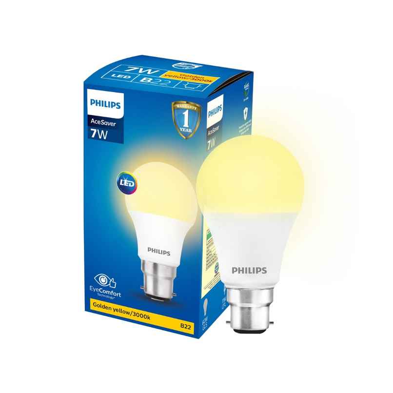 Philips Ace Saver 7 W Led Bulb Golden Yellow | B22 Base Holder Philips Ace Saver 7 W Led Bulb Golden Yellow | B22 Base Holder