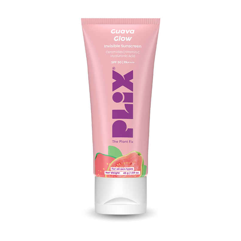Plix Guava Glow Invisible Dewy Sunscreen SPF 50 PA+++ | With SunCat DE, Vitamin C & Ceramide 11 Plix Guava Glow Invisible Dewy Sunscreen SPF 50 PA+++ | With SunCat DE, Vitamin C & Ceramide 11