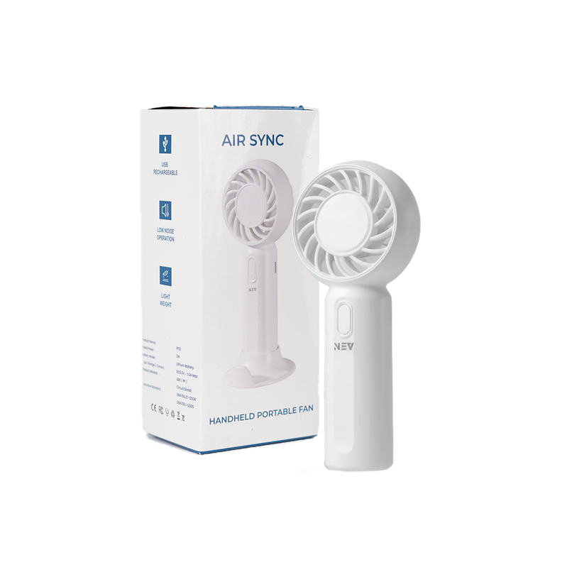 NEV Air Sync Portable Mini Fan with 3 Speeds, Handheld and Desktop, 500 mAh NEV Air Sync Portable Mini Fan with 3 Speeds, Handheld and Desktop, 500 mAh