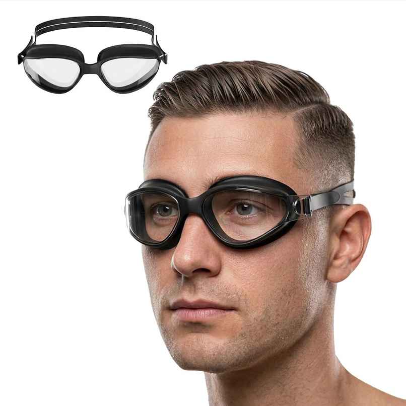 Lifelong Adult Unisex Swimming Goggles with Adjustable Strap | Black