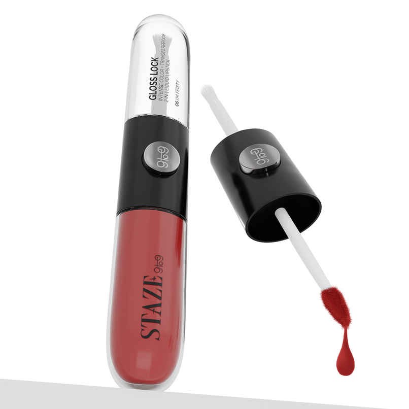 Staze Gloss Lock 2-in-1 Liquid Lipstick + Clear Gloss | Transferproof  | 06 Im Feisty | 7g