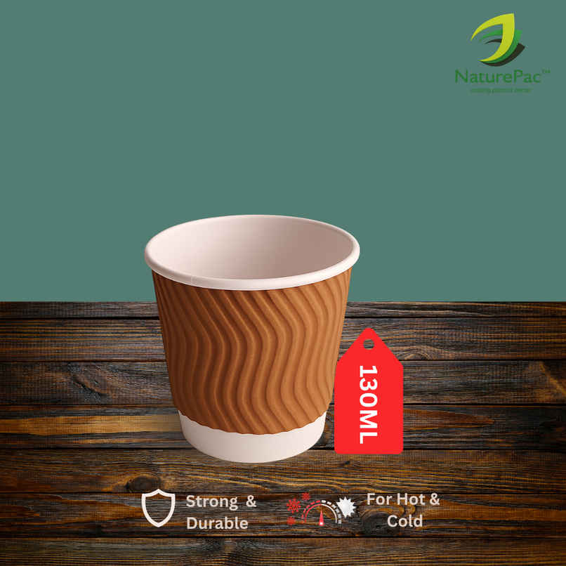 Ripple Paper Cups | 130 ml | 25 pcs | Disposable and Sturdy | Naturepac Ripple Paper Cups | 130 ml | 25 pcs | Disposable and Sturdy | Naturepac