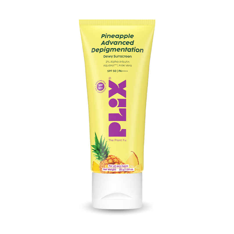Plix Pineapple Dewy Sunscreen SPF 50 PA+++ | Broad Spectrum UVA/UVB Protection | Fades Dark Spots Plix Pineapple Dewy Sunscreen SPF 50 PA+++ | Broad Spectrum UVA/UVB Protection | Fades Dark Spots