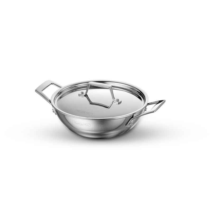 Tramontina Aeion Triply Kadai | 20 cm | Stainless Steel Lid | Induction Compatible
