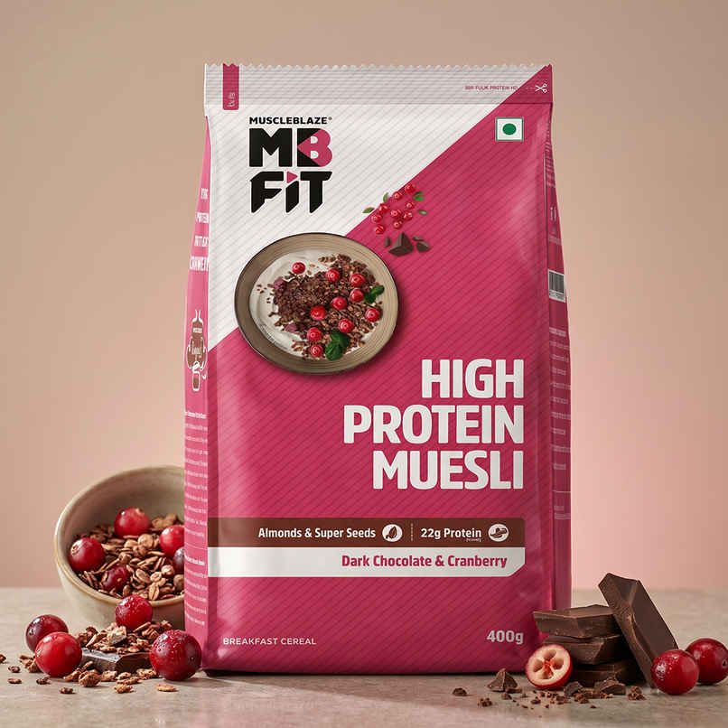MuscleBlaze Fit High Protein Muesli (Dark Chocolate & Cranberry, 400g) | 22g Protein MuscleBlaze Fit High Protein Muesli (Dark Chocolate & Cranberry, 400g) | 22g Protein