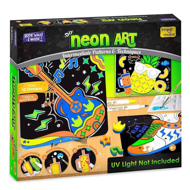 Imagimake DIY Neon Art Kit Painting and Coloring Kit with Neon Brush Pens and Stamps