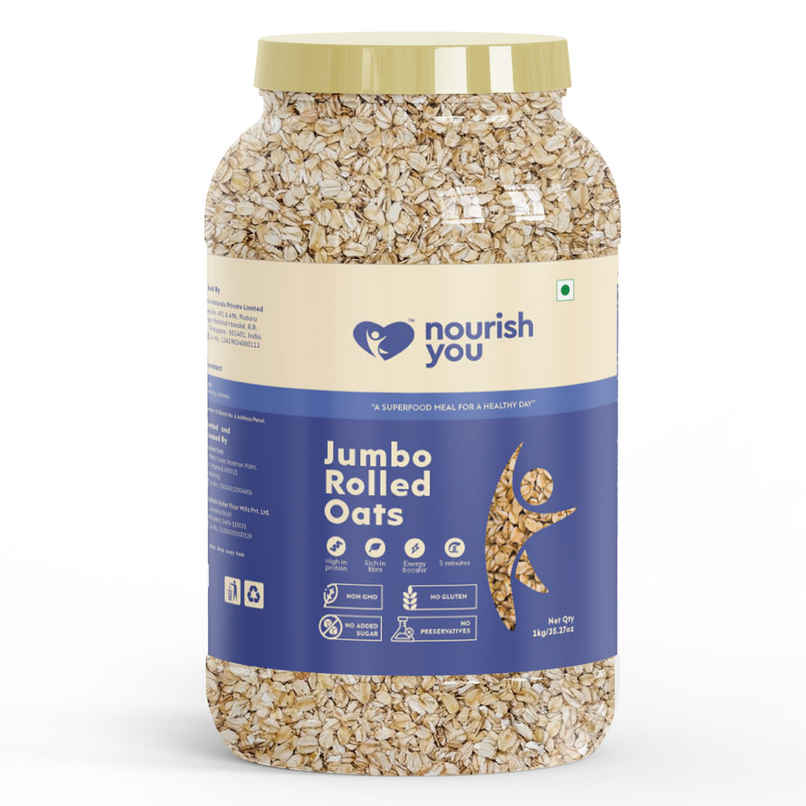 Nourish You Jumbo Rolled Oats - Gluten free , Breakfast Cereal Jar
