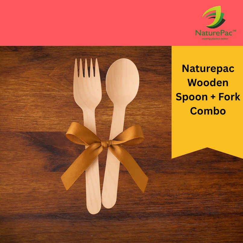 Naturepac Wooden Spoon 25 Pcs + Fork 25 Pcs Combo Naturepac Wooden Spoon 25 Pcs + Fork 25 Pcs Combo