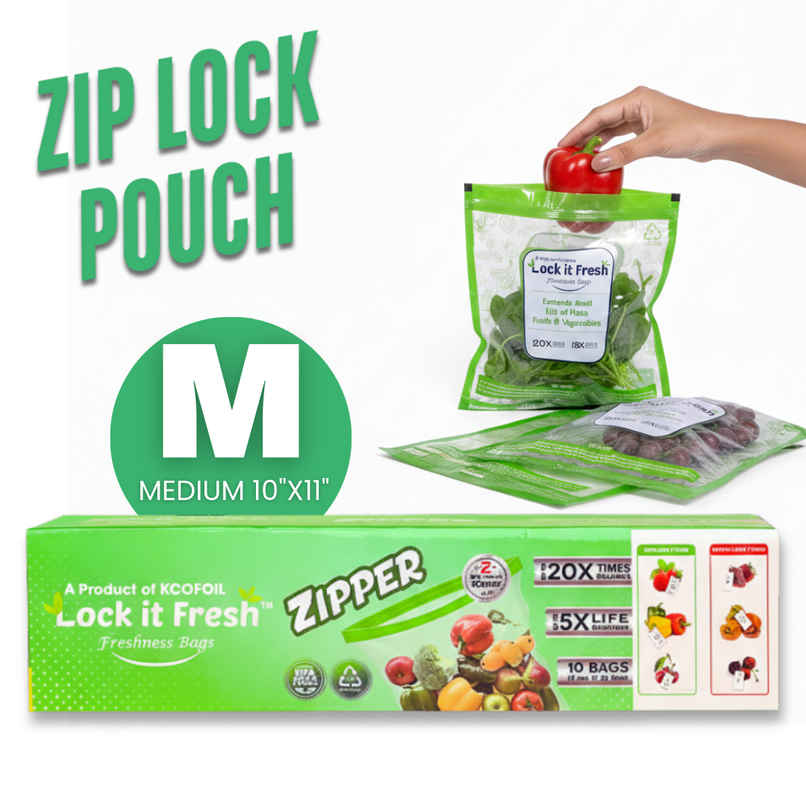 Kcofoil Lock IT Medium Zip lock Reusable Food Bag | Pack 10