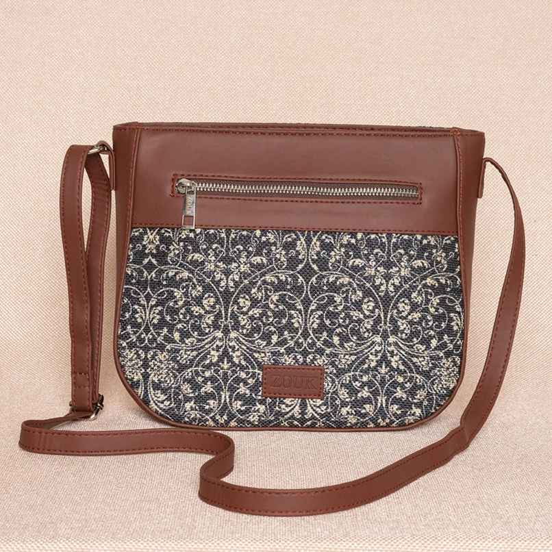 Zouk Women's Lace Vegan Leather and Fabric 4 L Sling Bag | Multicolour - One Size