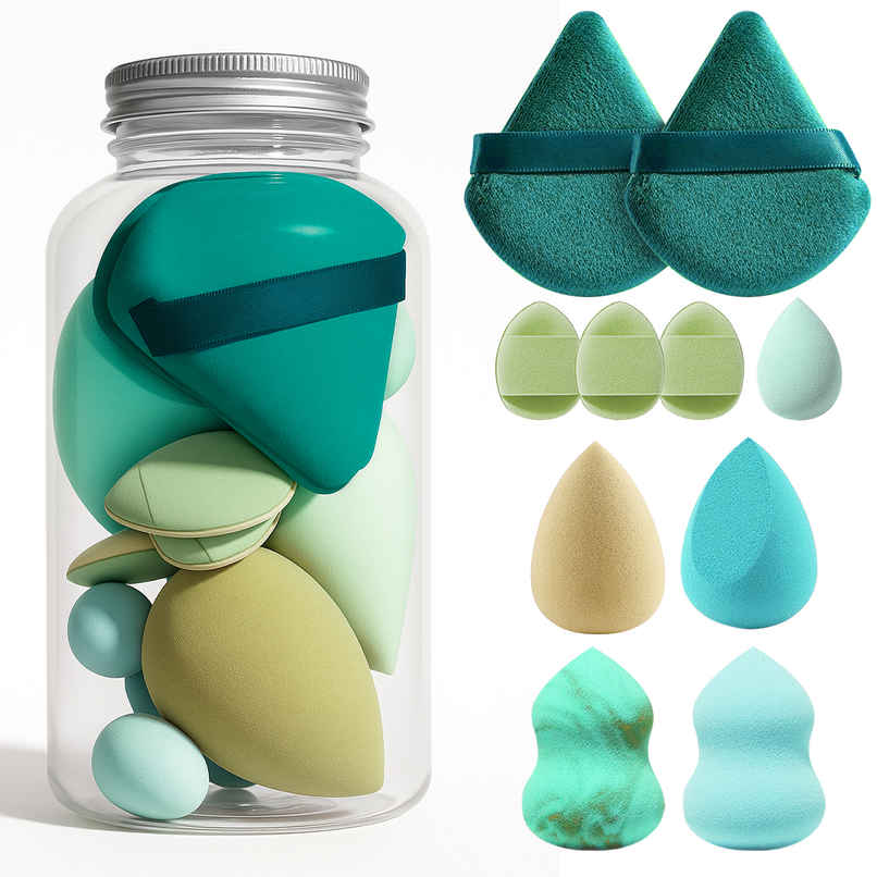 Gleva Reusable Beauty Blender Set with Jar, Foundation Concealer Makeup Sponges Puff for Women