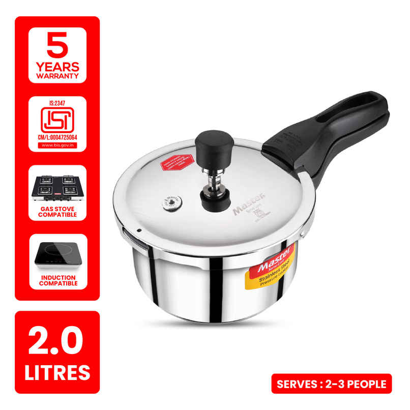 Master Amora Stainless Steel Outer Lid Pressure Cooker 2L, Gas And Induction Stove Compatible