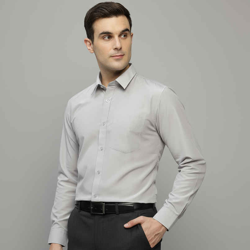 English Navy Men's Polycotton Solid Slim Fit Formal Shirt | Grey | S