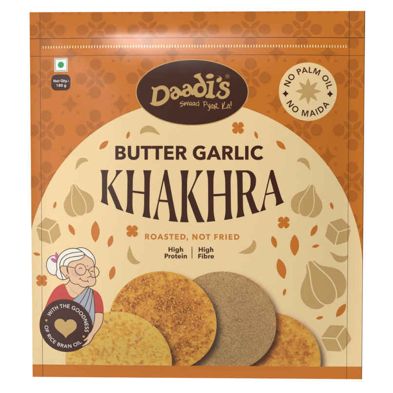 Daadi's Butter Garlic Khakhra | Crunchy & Flavored Daadi's Butter Garlic Khakhra | Crunchy & Flavored
