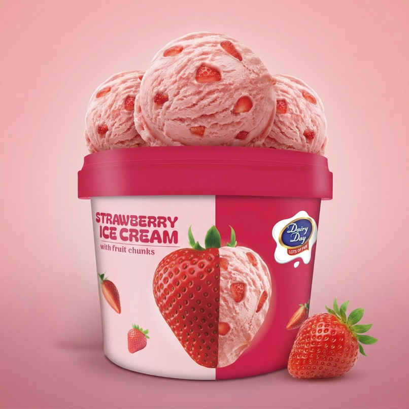 Dairy Day Strawberry Fruit Chunks Ice Cream Tub Dairy Day Strawberry Fruit Chunks Ice Cream Tub