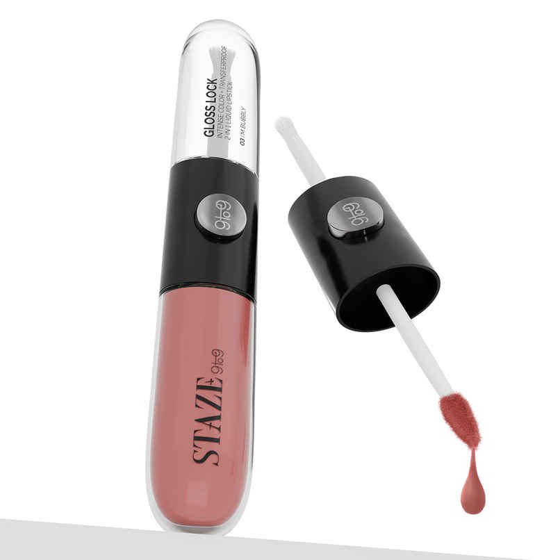 Staze Gloss Lock 2-in-1 Liquid Lipstick + Clear Gloss | Transferproof  | 03 Im Bubbly | 7g