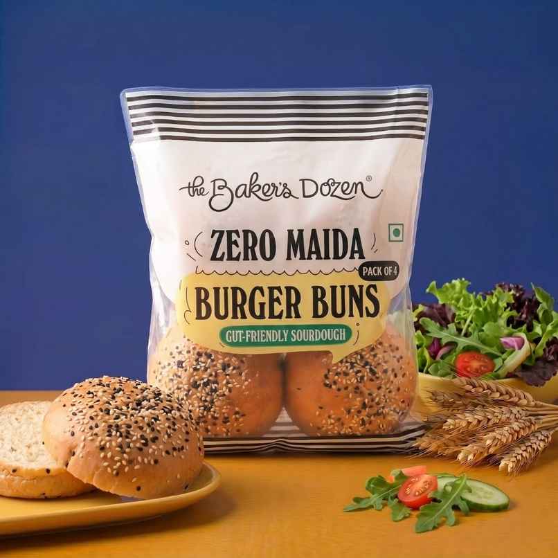 The Baker's Dozen Zero Maida Burger Buns | Gut Friendly Sourdough | Whole Wheat | Atta Bun
