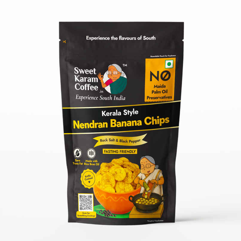 Sweet Karam Coffee Black Pepper & Rock Salt Nendran Banana Chips/Wafers - No Palm Oil