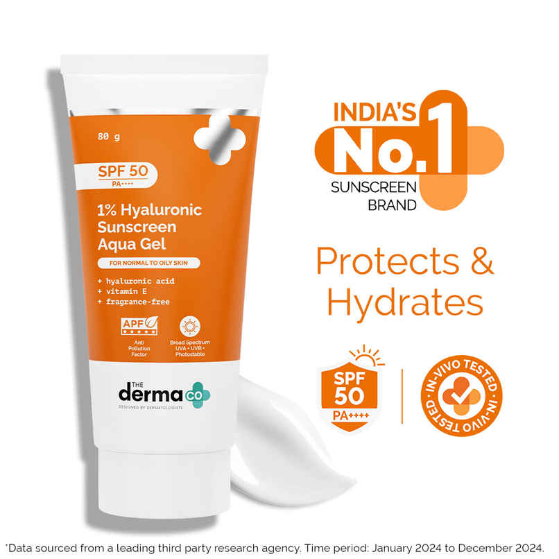 The Derma Co 1% Hyaluronic Sunscreen SPF 50 PA++++ Aqua Gel For Normal To Oily Skin The Derma Co 1% Hyaluronic Sunscreen SPF 50 PA++++ Aqua Gel For Normal To Oily Skin