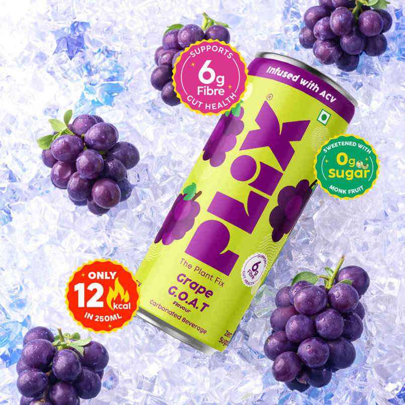 Plix Grape G.O.A.T Fizzy Soft Drink Can | Low Calorie & Zero Sugar | Prebiotics With 6g Fibre | Soda Plix Grape G.O.A.T Fizzy Soft Drink Can | Low Calorie & Zero Sugar | Prebiotics With 6g Fibre | Soda