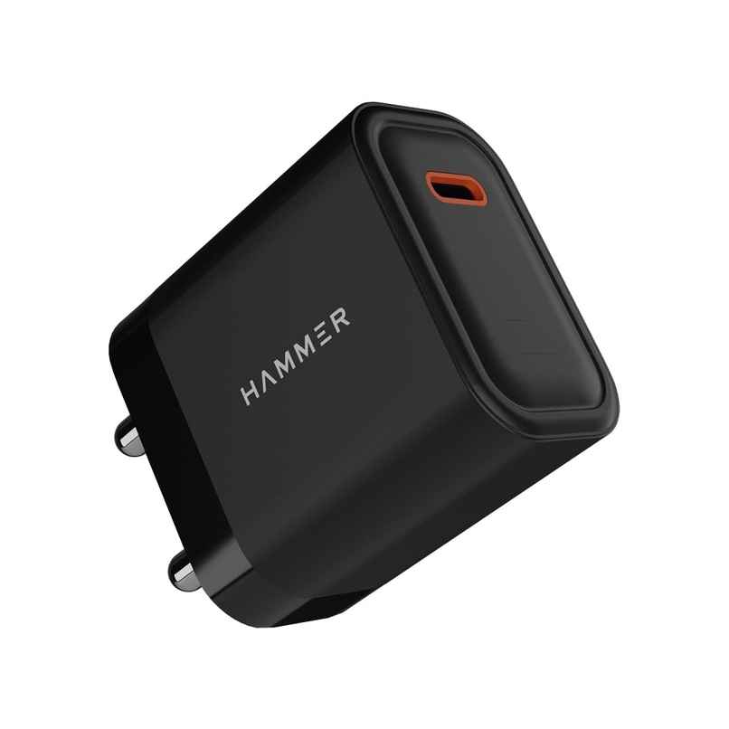 Hammer 25W Fast Type C Travel Adaptor For Samsung And Iphone With Pd & Pps Without Cable - Black