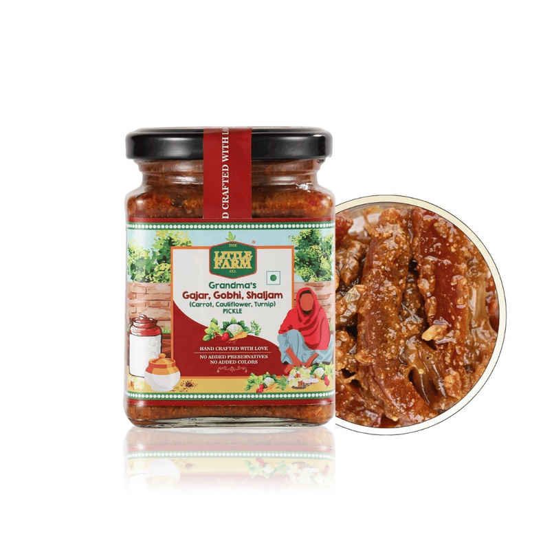 The little Farm Co. Mixed Gobhi Gajjar Shalgum Pickle | Achaar | Made with jaggery The little Farm Co. Mixed Gobhi Gajjar Shalgum Pickle | Achaar | Made with jaggery
