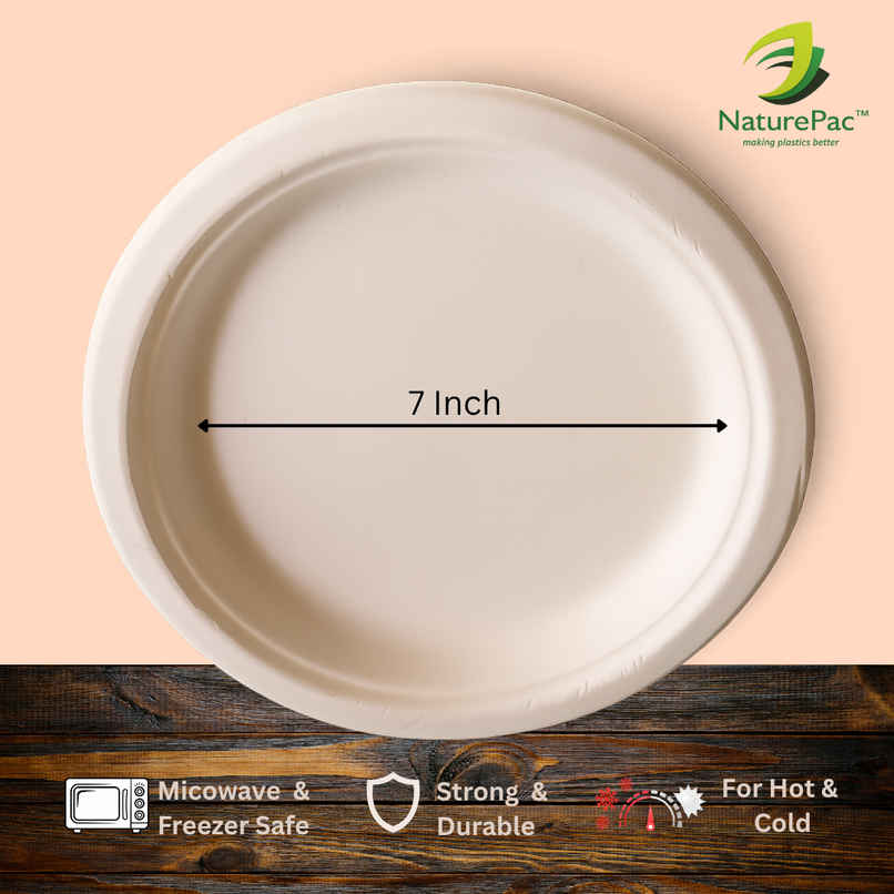 Round Disposable Flat Plate | 7 inch | Naturepac Round Disposable Flat Plate | 7 inch | Naturepac