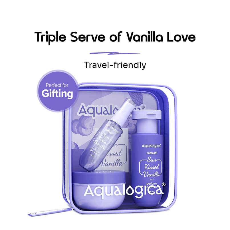 Aqualogica Refresh+ Body Care Set- Sun Kissed Vanilla | Hydrating Summer-Friendly Formula Aqualogica Refresh+ Body Care Set- Sun Kissed Vanilla | Hydrating Summer-Friendly Formula