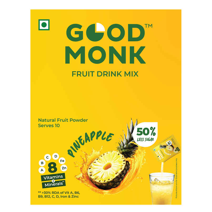 Good Monk Instant Fruit Drink Mix - Natural Pineapple Powder | 50% Less Sugar | With 8 Vitamins Good Monk Instant Fruit Drink Mix - Natural Pineapple Powder | 50% Less Sugar | With 8 Vitamins