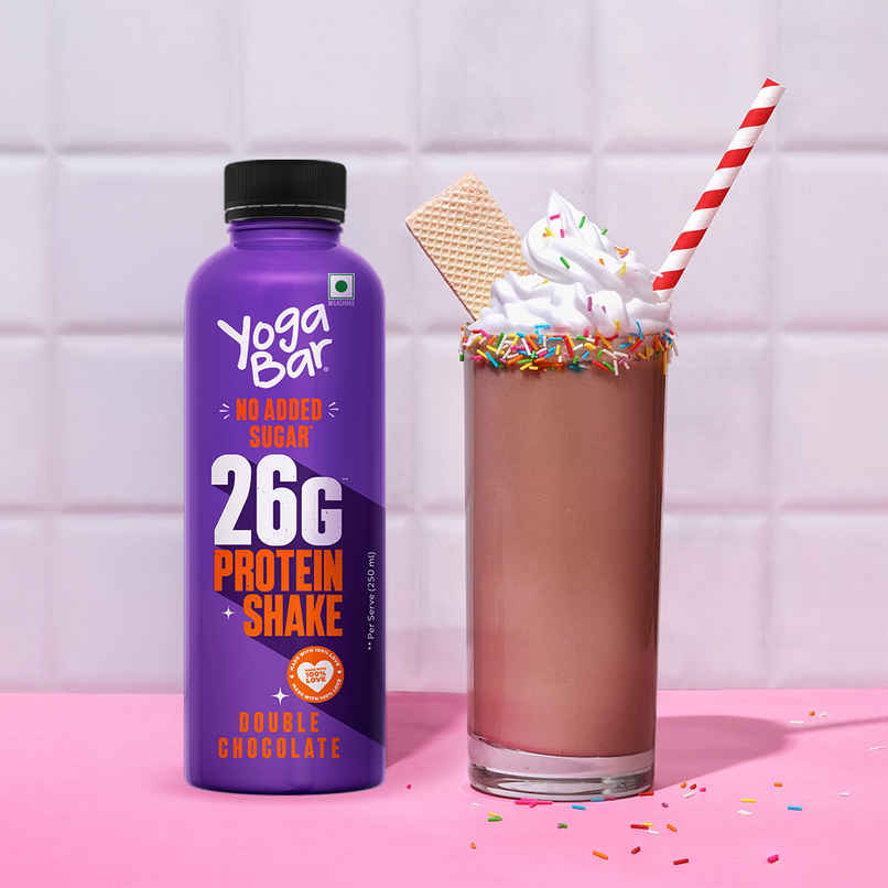 Yoga Bar 26g Protein Shake Double Chocolate, No Added Sugar, Rich In Calcium, Low Fat, 210 Calories