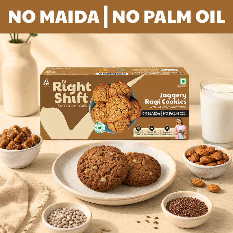 Right Shift Jaggery Ragi Cookies | No Palm Oil, 0% Maida, Digestive Biscuits, Healthy Snack Right Shift Jaggery Ragi Cookies | No Palm Oil, 0% Maida, Digestive Biscuits, Healthy Snack
