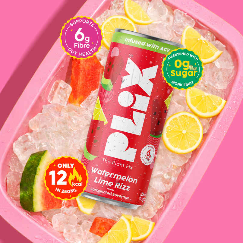 Plix Watermelon Lime Rizz Fizzy Soft Drink Can|Low Calorie & Zero Sugar|Prebiotics with 6g Fibre