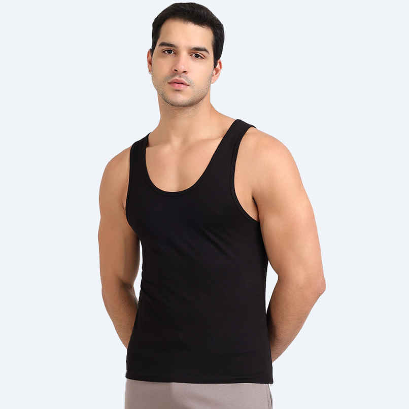Freecultr Regular Cotton Comfort Vest for Men 100% Organic- Pack of 1 Black - XL