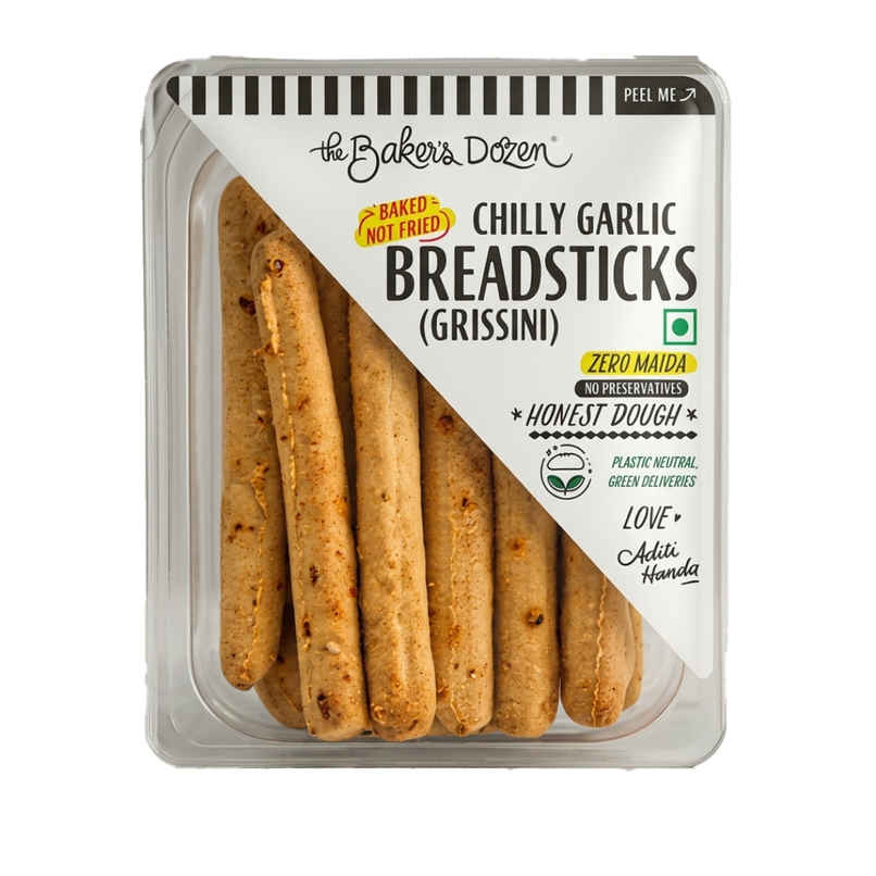 The Baker's Dozen Chilli Garlic Breadsticks Zero Maida, Zero Palm Oil The Baker's Dozen Chilli Garlic Breadsticks Zero Maida, Zero Palm Oil