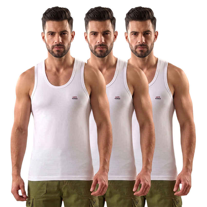 Lux Venus Super Combed Cotton Solid White Vest for Men's | M | 85 cm Lux Venus Super Combed Cotton Solid White Vest for Men's | M | 85 cm