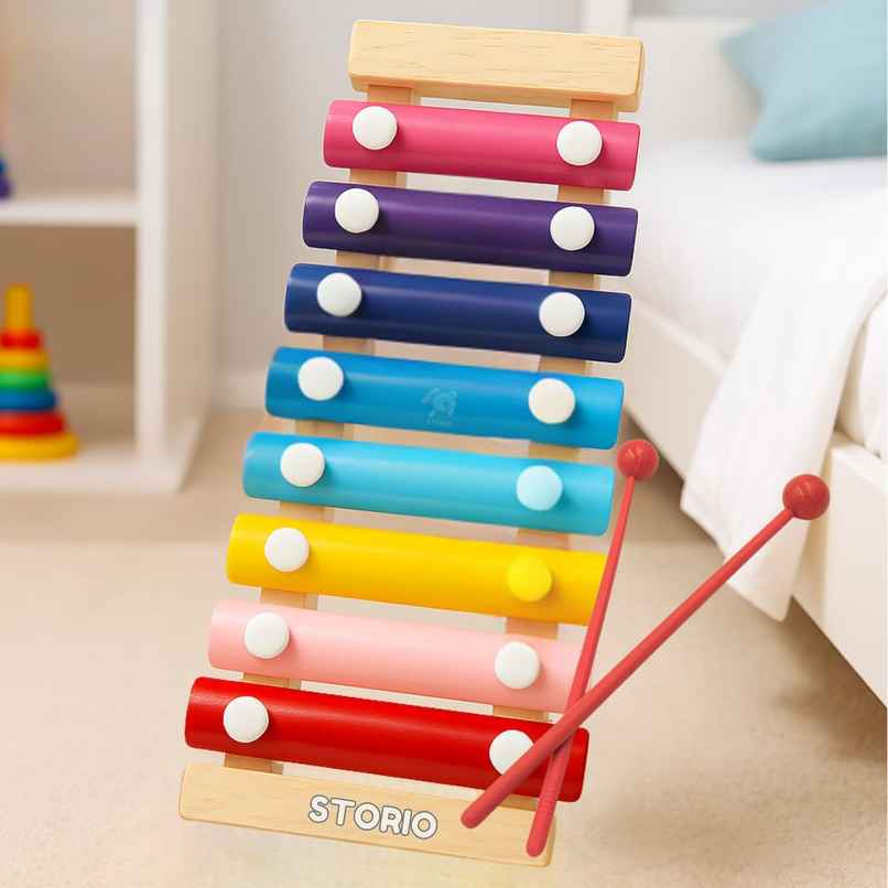 Storio Wooden Xylophone Toy For Kids 3+ Years | 8-Note Musical Instrument | 2 Mallets | Multicolour