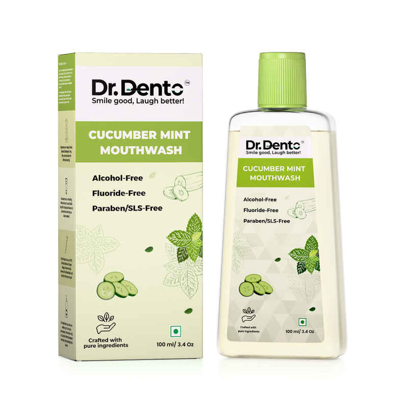 Dr.Dento Alcohol Free Cucumber Mint Mouthwash with Vitamin C & Hyaluronic Acid For Fresh Breath