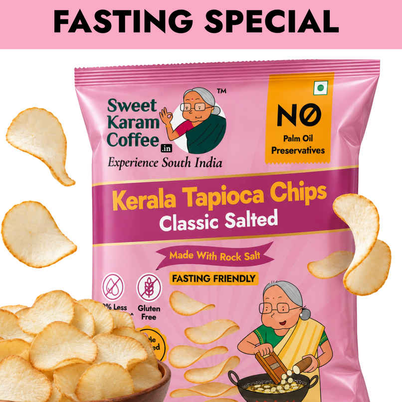 Sweet Karam Coffee Rock Salt Tapioca Chips - Fasting(Vrat) Special Sweet Karam Coffee Rock Salt Tapioca Chips - Fasting(Vrat) Special