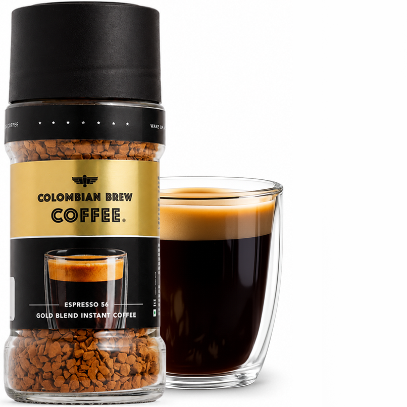 Colombian Brew Espresso 56 Gold Instant Coffee 11/12 Intensity - Freeze Dried Colombian Brew Espresso 56 Gold Instant Coffee 11/12 Intensity - Freeze Dried