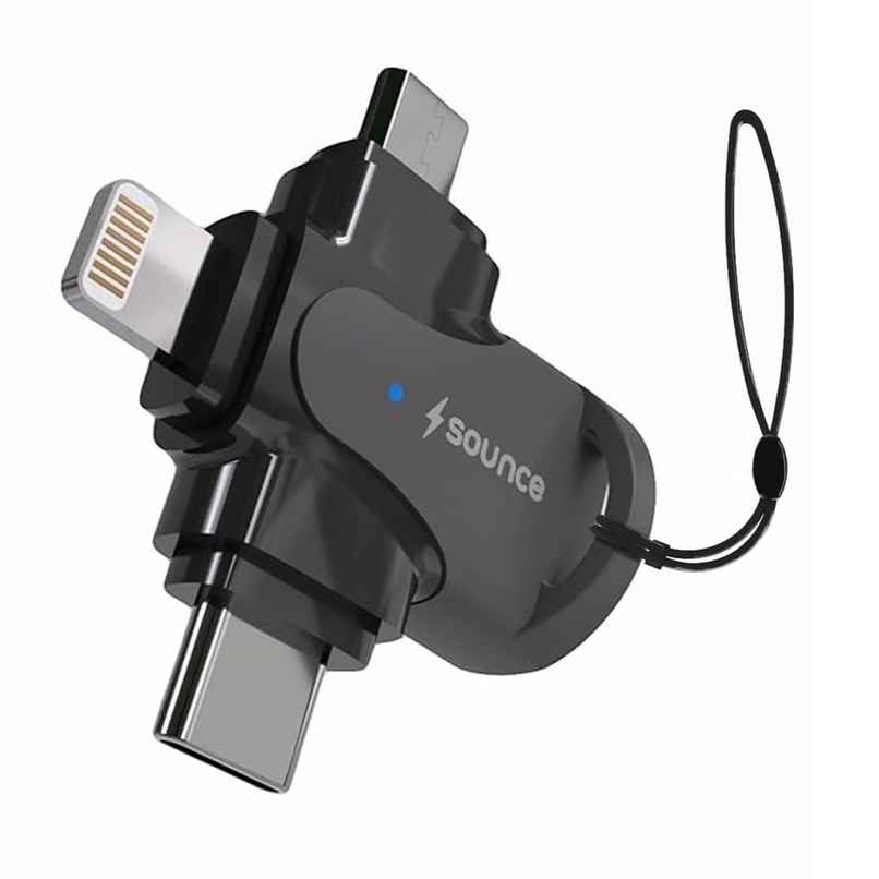 Sounce 4-In-1 OTG Adapter Converter with Lightning | Type C | Micro USB, Silver Sounce 4-In-1 OTG Adapter Converter with Lightning | Type C | Micro USB, Silver