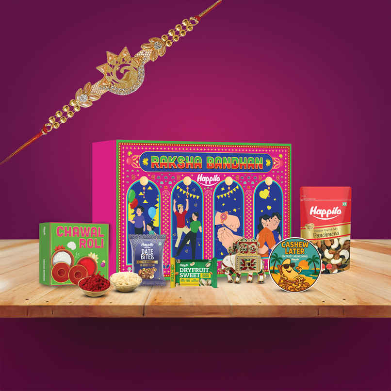 Happilo Premium Rakhi Gift Box for Brother|8 Inclusion|Roli Chawal with Designer Plate