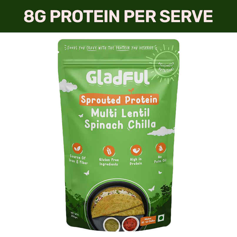 Gladful Spinach Protein Sprouted Lentils and Millets Instant Chilla Mix