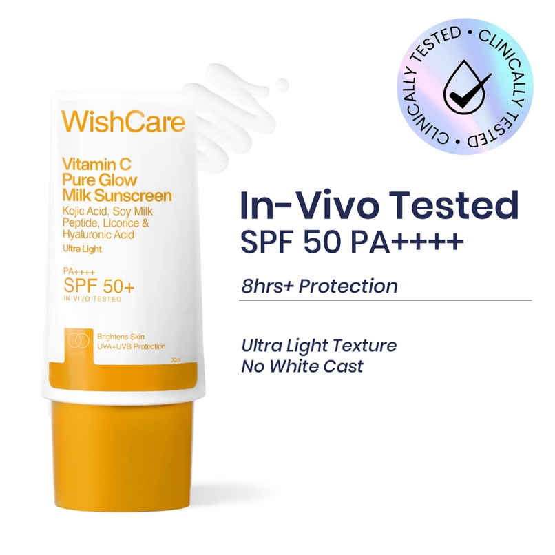 WishCare Vitamin C Pure Glow Face Sunscreen SPF 50 PA++++ Broad Spectum Ultra Light & No White Cast