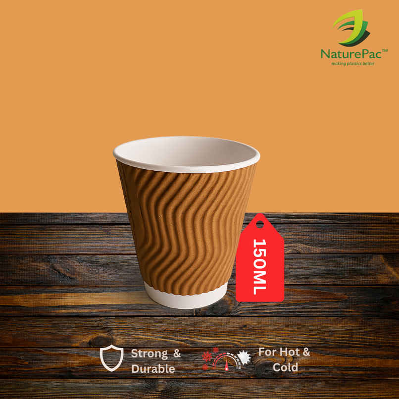 Ripple Paper Cups | 150 ml | 25 pcs | Disposable and Sturdy | Naturepac Ripple Paper Cups | 150 ml | 25 pcs | Disposable and Sturdy | Naturepac