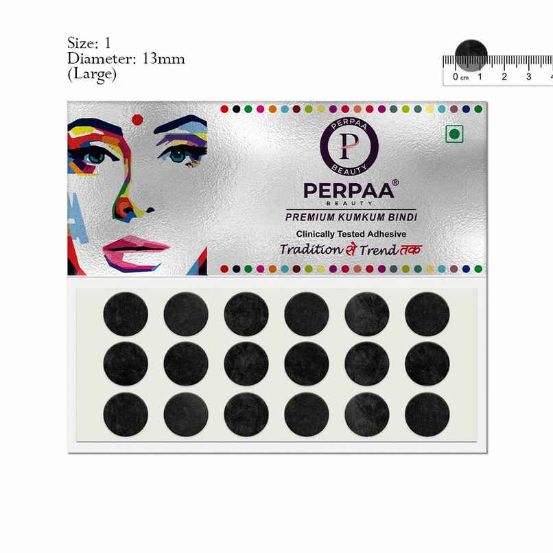 PERPAA Black Bindi | 1 Flap | Size 1 Diameter 13 mm | Round Kumkum Bindi for women PERPAA Black Bindi | 1 Flap | Size 1 Diameter 13 mm | Round Kumkum Bindi for women